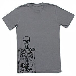 Men's Skeleton Tshirt NEW hand screen-printed Pewter Gray Cotton